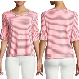 SPLENDID Striped Crewneck Flutter Arm Top L